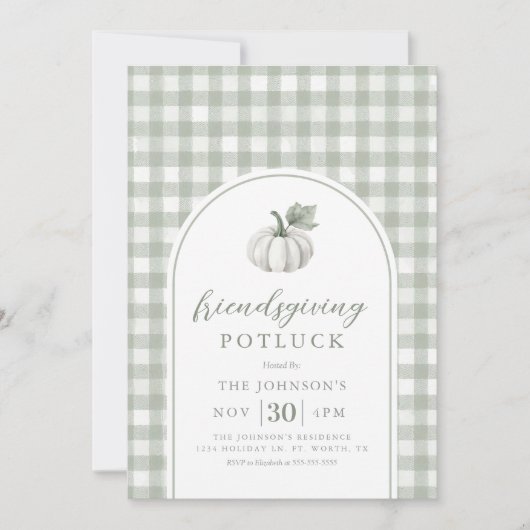 Gingham Sage Friendsgiving Potluck Kaart (Voorkant)