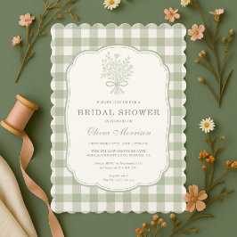 Gingham Sage Green Bridal Shower Kaart