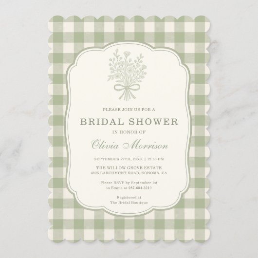 Gingham Sage Green Bridal Shower Kaart (Voorkant)