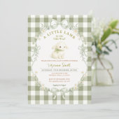 Gingham Sage Green Little Lamb Baby Shower Kaart (Staand voorkant)
