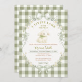Gingham Sage Green Little Lamb Baby Shower Kaart (Voorkant / Achterkant)