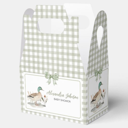 Gingham Sage Green Mallard Duck Baby shower Bedankdoosjes (Geopend)