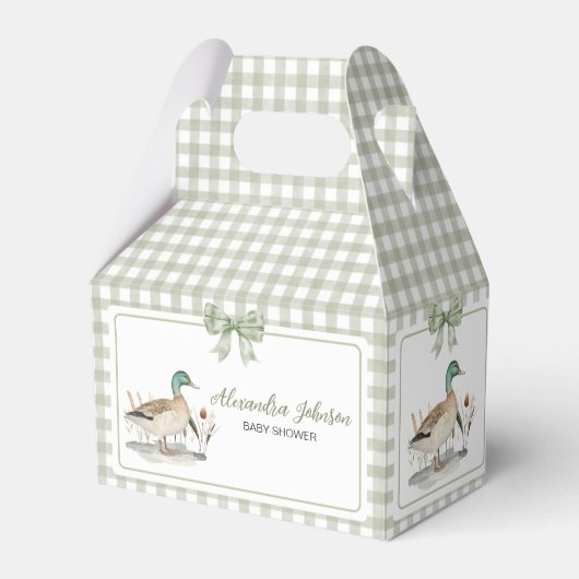 Gingham Sage Green Mallard Duck Baby shower Bedankdoosjes (Voorkant Zijde)