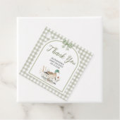 Gingham Sage Green Mallard Duck Baby shower Bedankjes Labels (In situ)