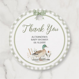 Gingham Sage Green Mallard Duck Baby shower Bedankjes Labels