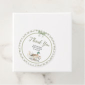 Gingham Sage Green Mallard Duck Baby shower Bedankjes Labels (In situ)