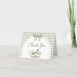 Gingham Sage Green Mallard Duck Baby shower Bedankkaart