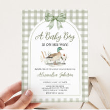 Gingham Sage Green Mallard Duck Baby shower