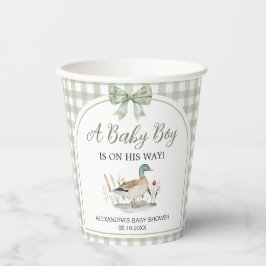 Gingham Sage Green Mallard Duck Baby shower Papieren Bekers