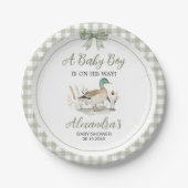 Gingham Sage Green Mallard Duck Baby shower Papieren Bordje (Voorkant)