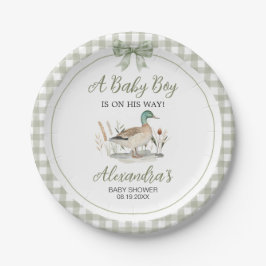 Gingham Sage Green Mallard Duck Baby shower Papieren Bordje