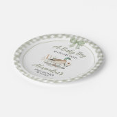 Gingham Sage Green Mallard Duck Baby shower Papieren Bordje (Gekanteld)