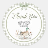 Gingham Sage Green Mallard Duck Baby shower Ronde Sticker (Voorkant)