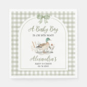 Gingham Sage Green Mallard Duck Baby shower Servet (Voorkant)