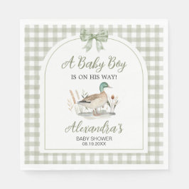 Gingham Sage Green Mallard Duck Baby shower Servet