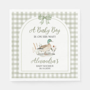 Gingham Sage Green Mallard Duck Baby shower Servet