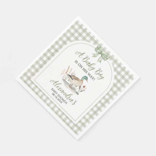 Gingham Sage Green Mallard Duck Baby shower Servet (Hoek)
