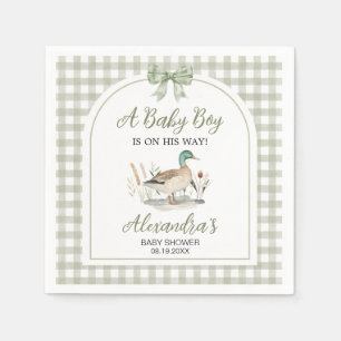 Gingham Sage Green Mallard Duck Baby shower Servet