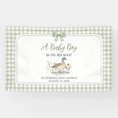 Gingham Sage Green Mallard Duck Baby shower Spandoek (Horizontaal)