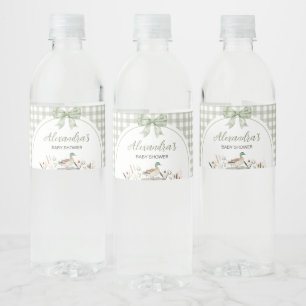 Gingham Sage Green Mallard Duck Baby shower Waterfles Etiket