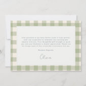 Gingham Sage Green Mallard Duck Bow Baby Shower Bedankkaart (Achterkant)