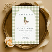 Gingham Sage Green Mallard Duck Bow Baby Shower