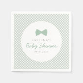 Gingham sage groene boog stropdas baby shower servet (Voorkant)