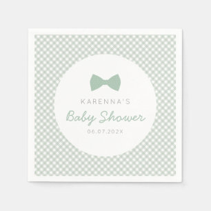 Gingham sage groene boog stropdas baby shower servet