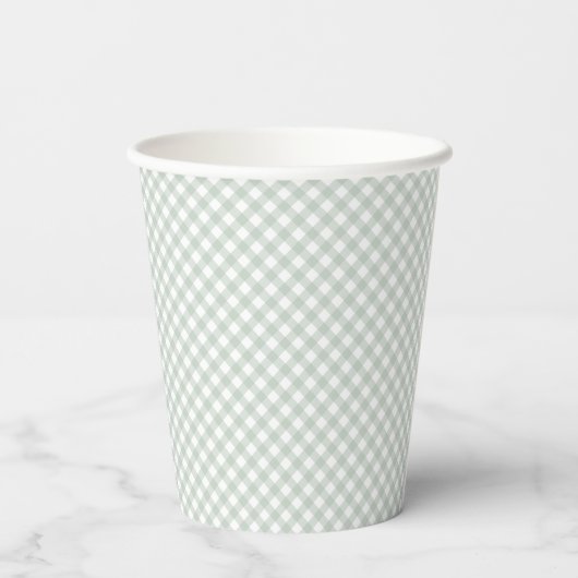 Gingham sage groene boog stropdas schattig baby sh papieren bekers (Achterkant)