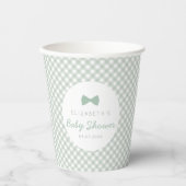 Gingham sage groene boog stropdas schattig baby sh papieren bekers (Voorkant)