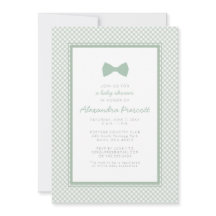 Gingham salie groene vlinderdas baby shower uitnod