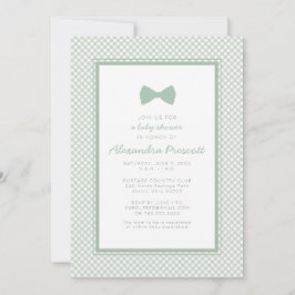 Gingham salie groene vlinderdas baby shower uitnod kaart