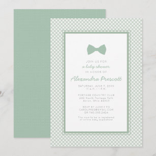 Gingham salie groene vlinderdas baby shower uitnod kaart