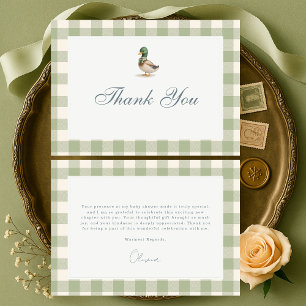 Gingham Salie Groene Wilde Eend Striking Baby Borr Bedankkaart
