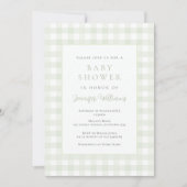 Gingham Saliegroen Baby Shower Uitnodiging (Voorkant)