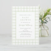 Gingham Saliegroen Baby Shower Uitnodiging (Staand voorkant)