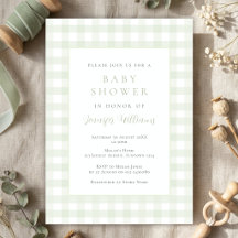Gingham Saliegroen Baby Shower Uitnodiging