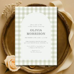 Gingham Saliegroen Geslacht Neutrale Baby Shower Kaart
