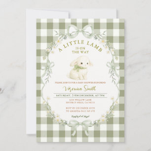 Gingham Saliegroene Lammetje Baby Shower Kaart