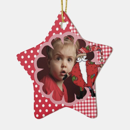 Gingham Santa Custom Foto Ornament (Links)