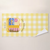 Gingham Sardines Aangepaste Familienaam Badhanddoek (Badhanddoek)
