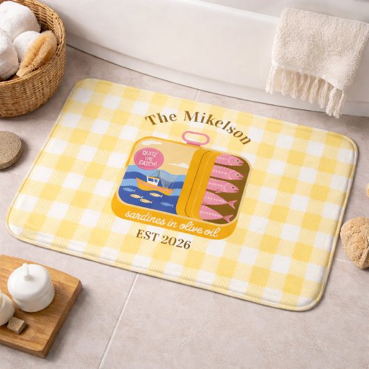 Gingham Sardines Aangepaste Familienaam Badmat