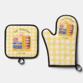 Gingham Sardines Aangepaste Familienaam Ovenwant & Pannenlap Set (Voorkant)
