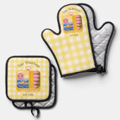 Gingham Sardines Aangepaste Familienaam Ovenwant & Pannenlap Set (Voorkant / Achterkant)