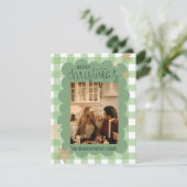 Gingham Scallop Groene Foto Kerstmis Feestdagenkaart (Staand voorkant)