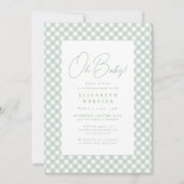 Gingham schattig neutraal groen baby shower kaart (Voorkant)