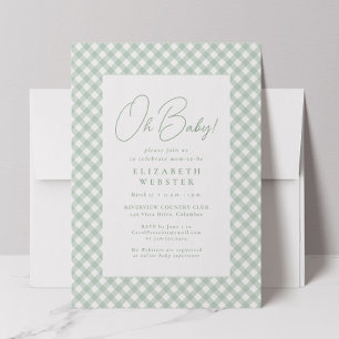 Gingham schattige neutrale groene babyshower kaart