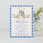 Gingham Schattige Teddy Bear Beige Baby shower Kaart (Staand voorkant)