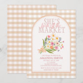Gingham She’s Fresh Off the Market Bridal Shower Kaart (Voorkant / Achterkant)