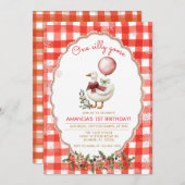 Gingham Silly Goose 1st Birthday Winter Christmas  Kaart (Voorkant / Achterkant)
